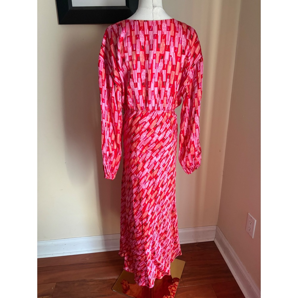 Never Fully Dressed Lipstick Print Emma Maxi Dress Red Pink Long Sleeve US 8 - Picture 9 of 9